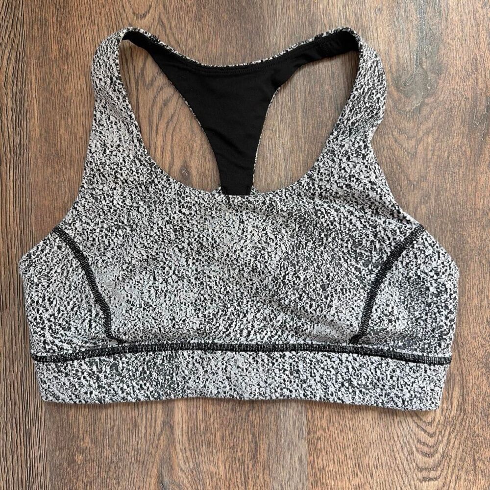 Lululemon Free to Be Wild Bra Black and White Speckled Size 6
